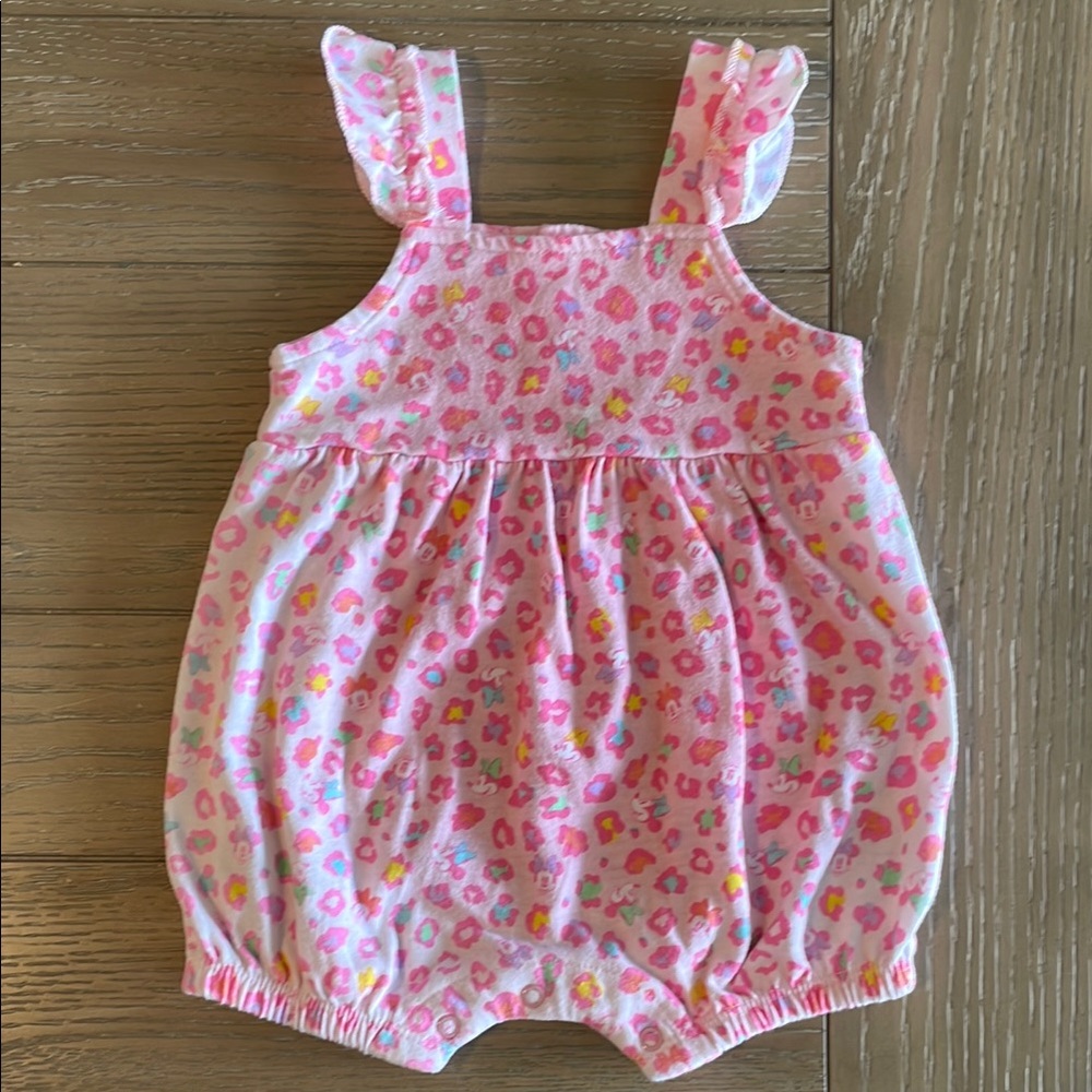 Disney Baby Minnie Mouse Baby Girl - Pink Leopard Bubble Romper Onesie